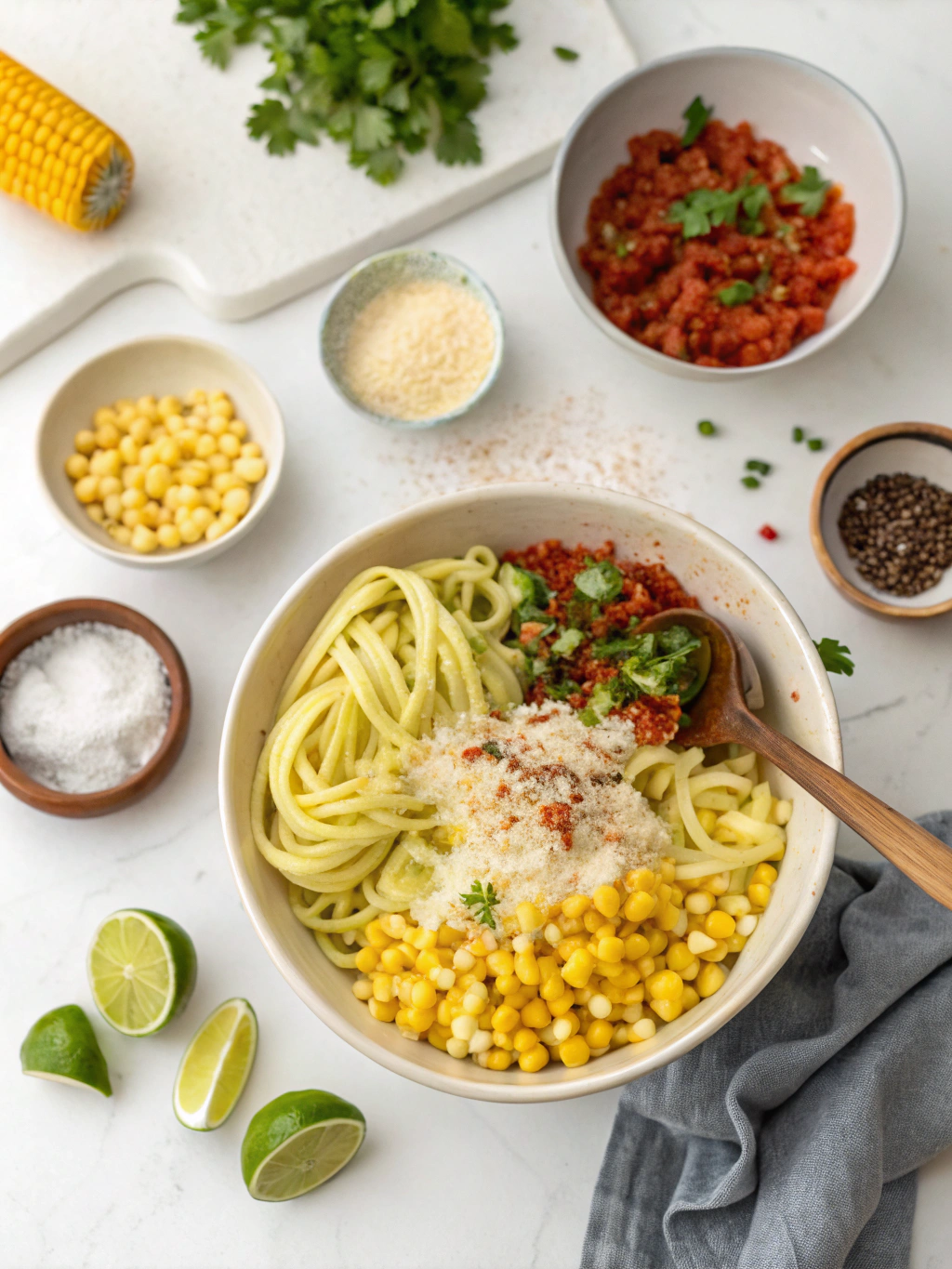 elote pasta salad preparing steps