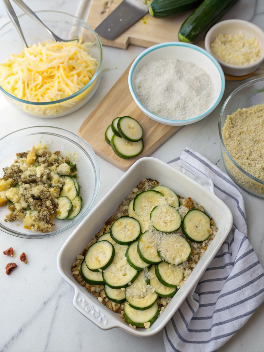 zucchini squash casserol preparing steps