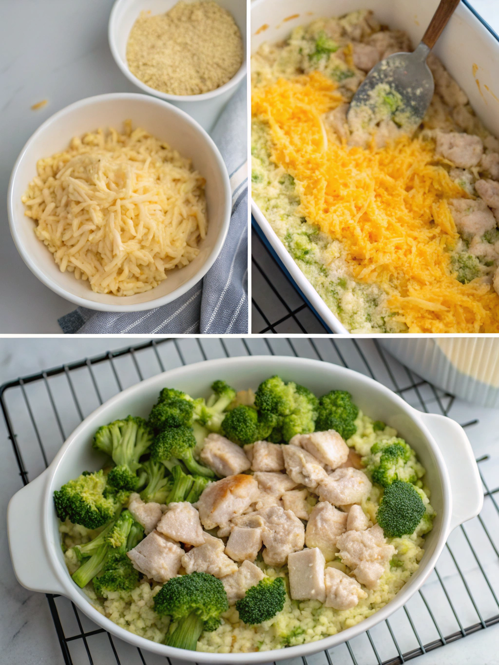 chicken broccoli rice casserole preparing steps