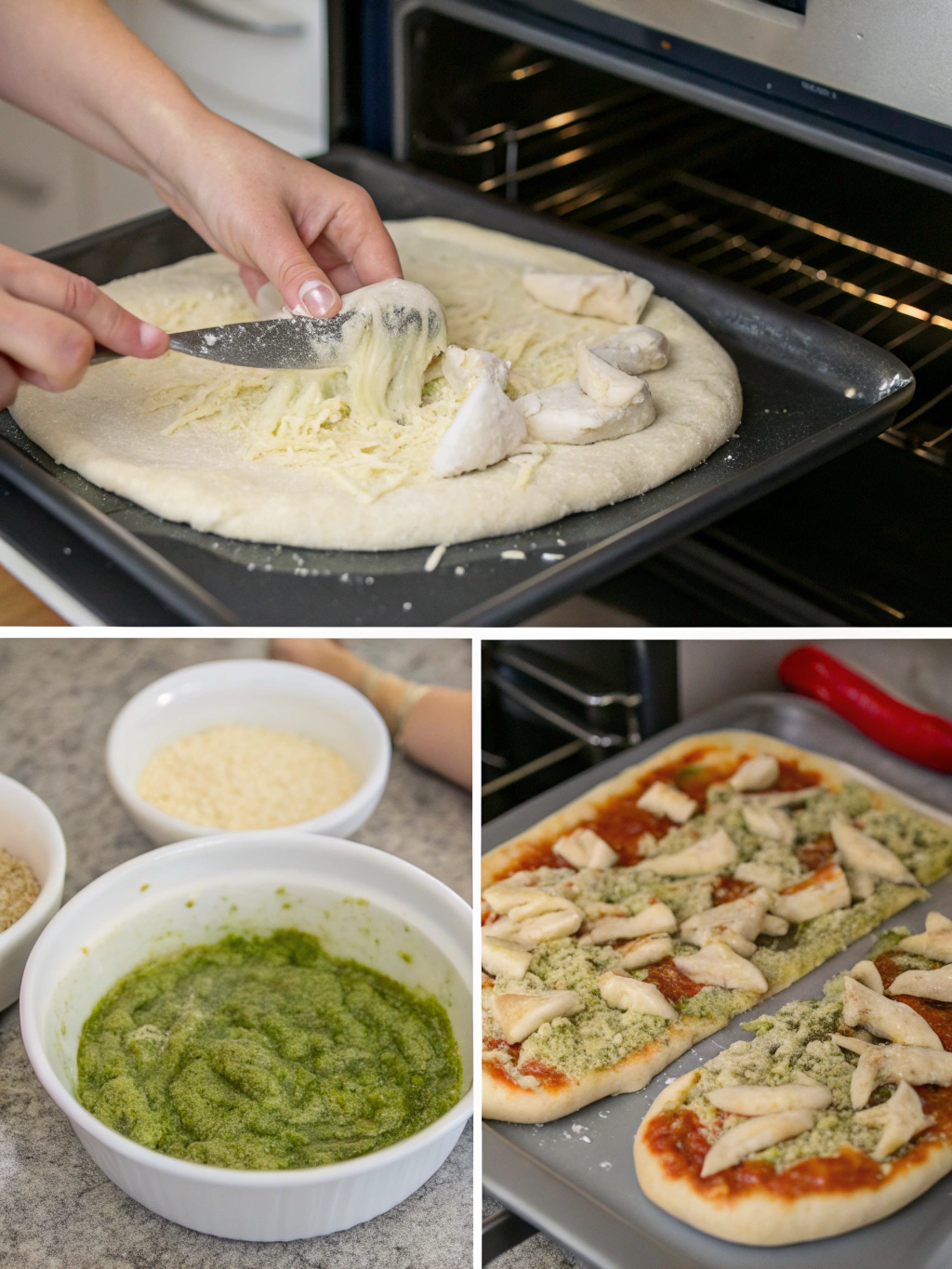 Chicken Pesto Pizza preparing steps