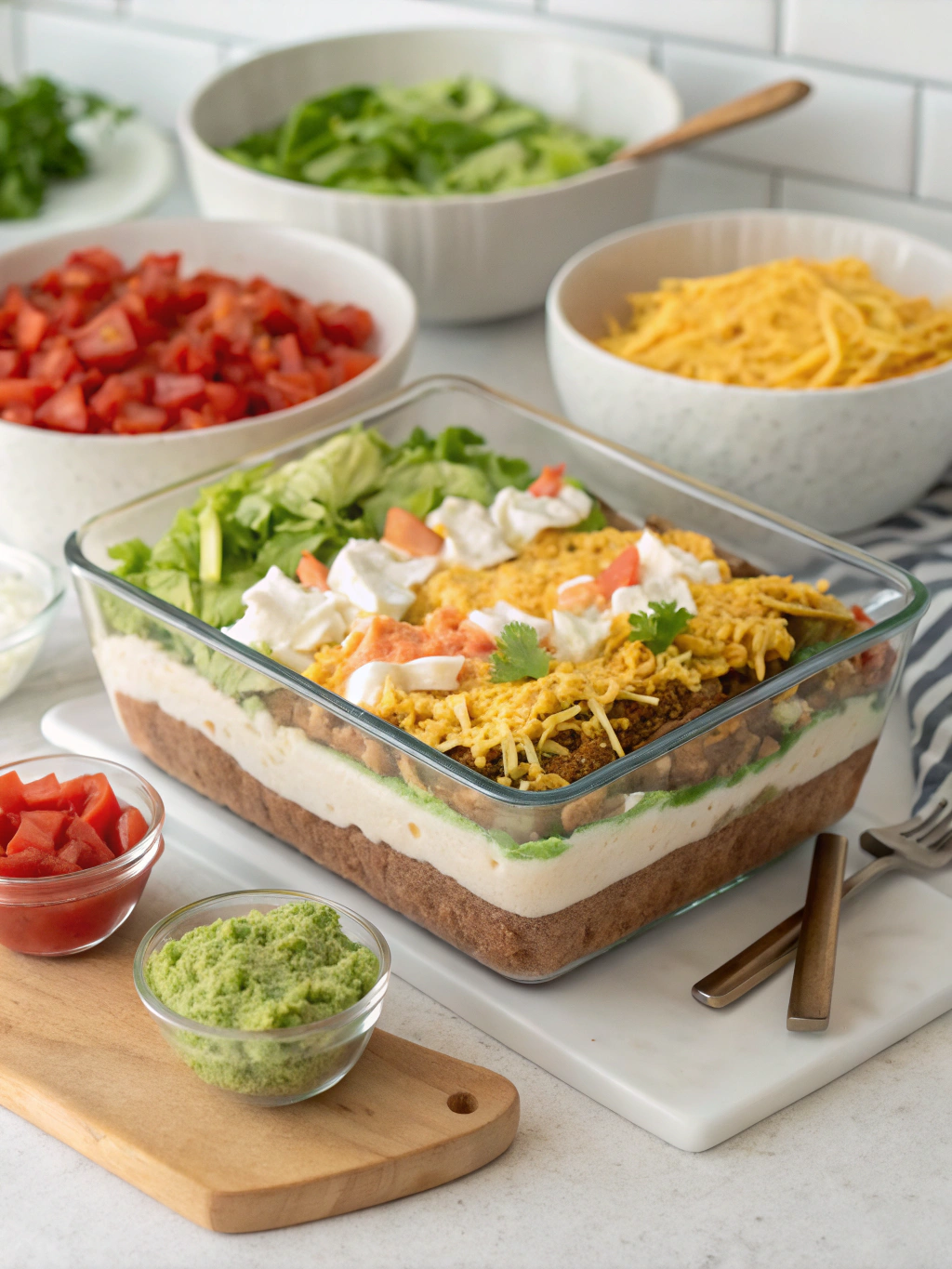 seven layer taco dip preparing steps