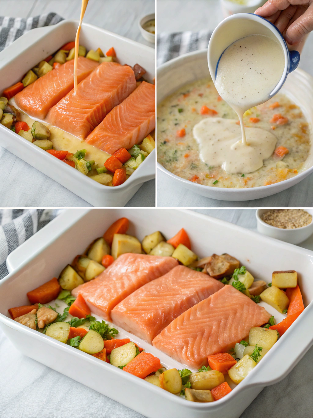 salmon casserole preparing steps