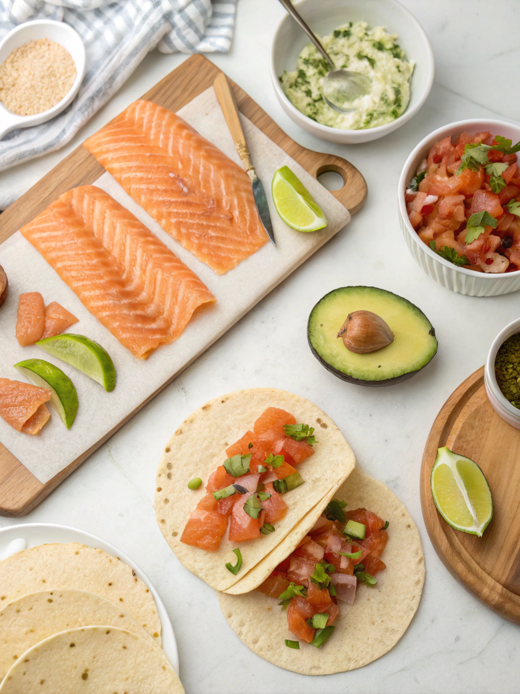 salmon fish tacos preparing steps
