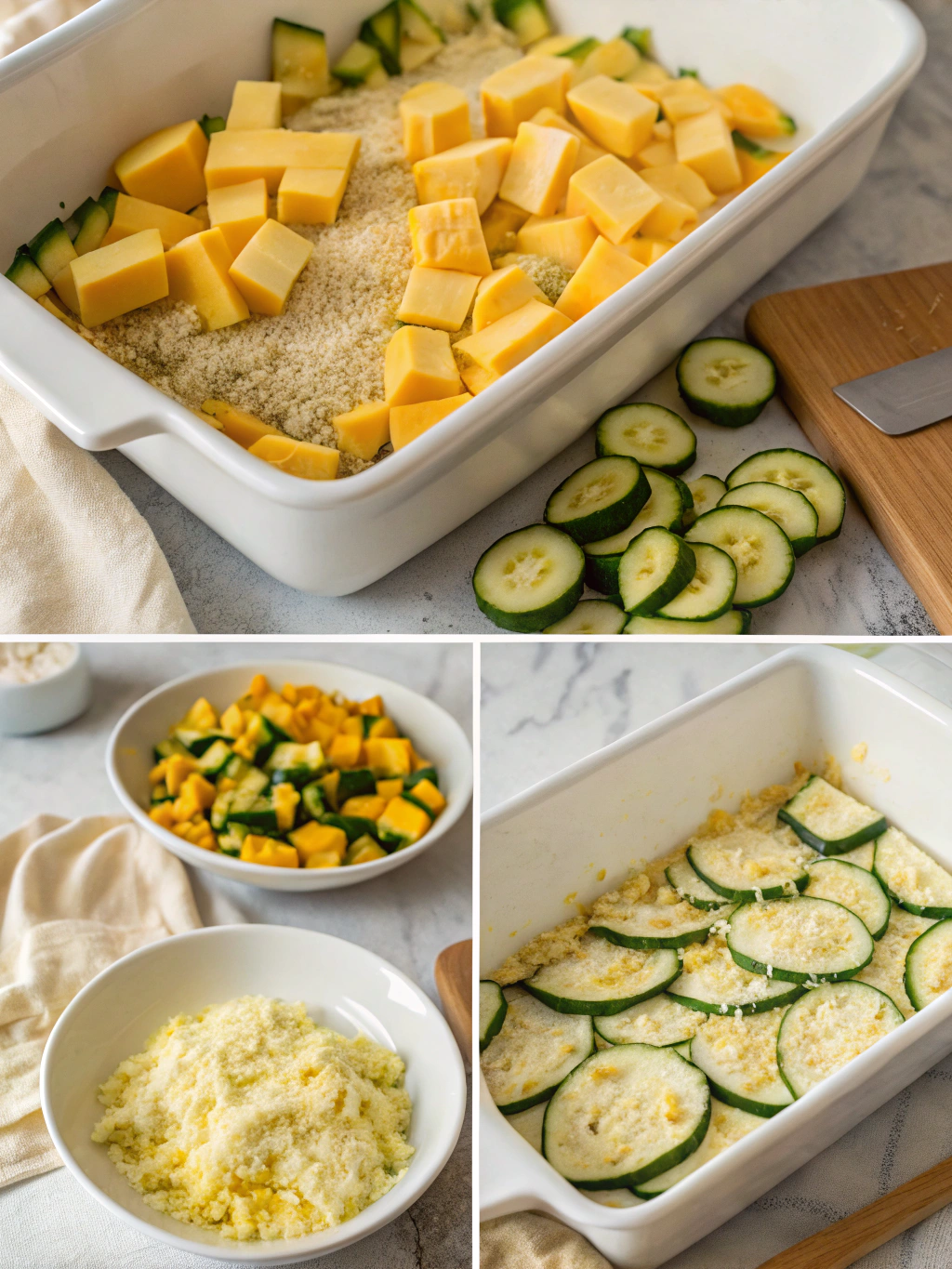 zucchini and squash casserole​ preparing steps