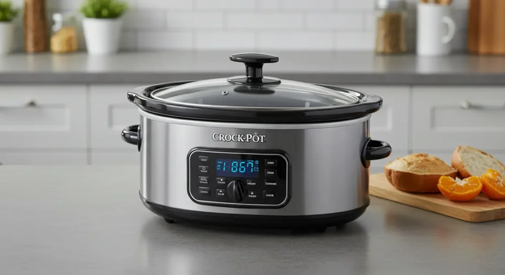 Pulled pork dinner served directly from the Crock-Pot 7 Quart slow cooker.