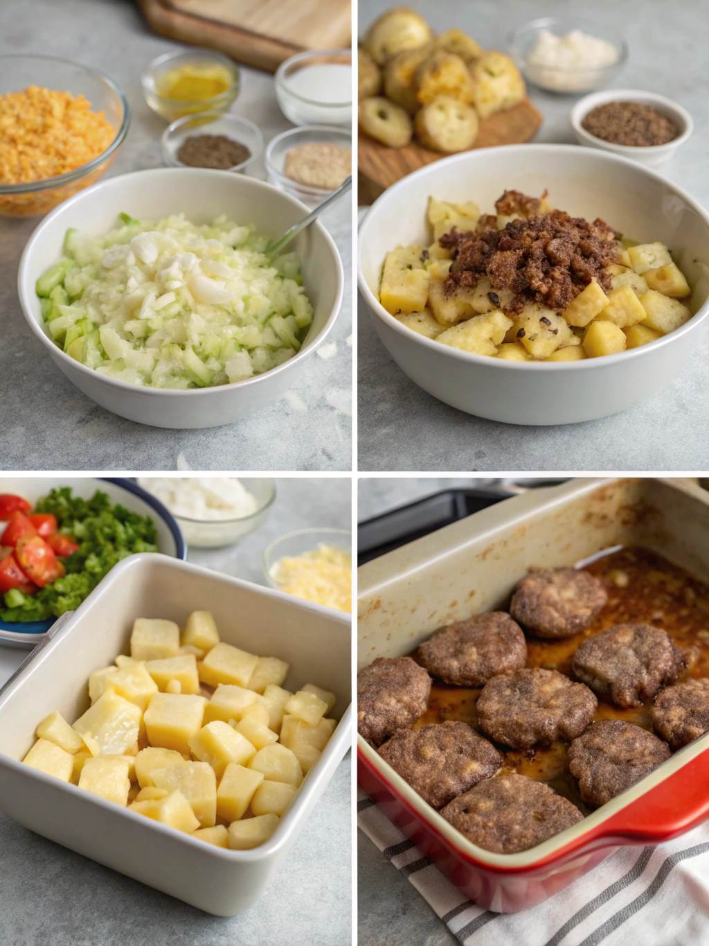 hamburger potato casserole preparing steps